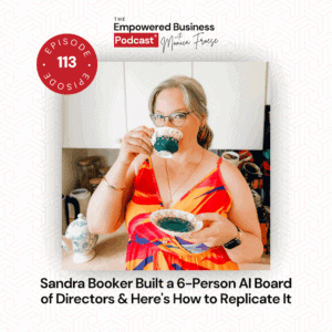 Monica Froese hosting podcast with guest Sandra Booker about AI board replication.