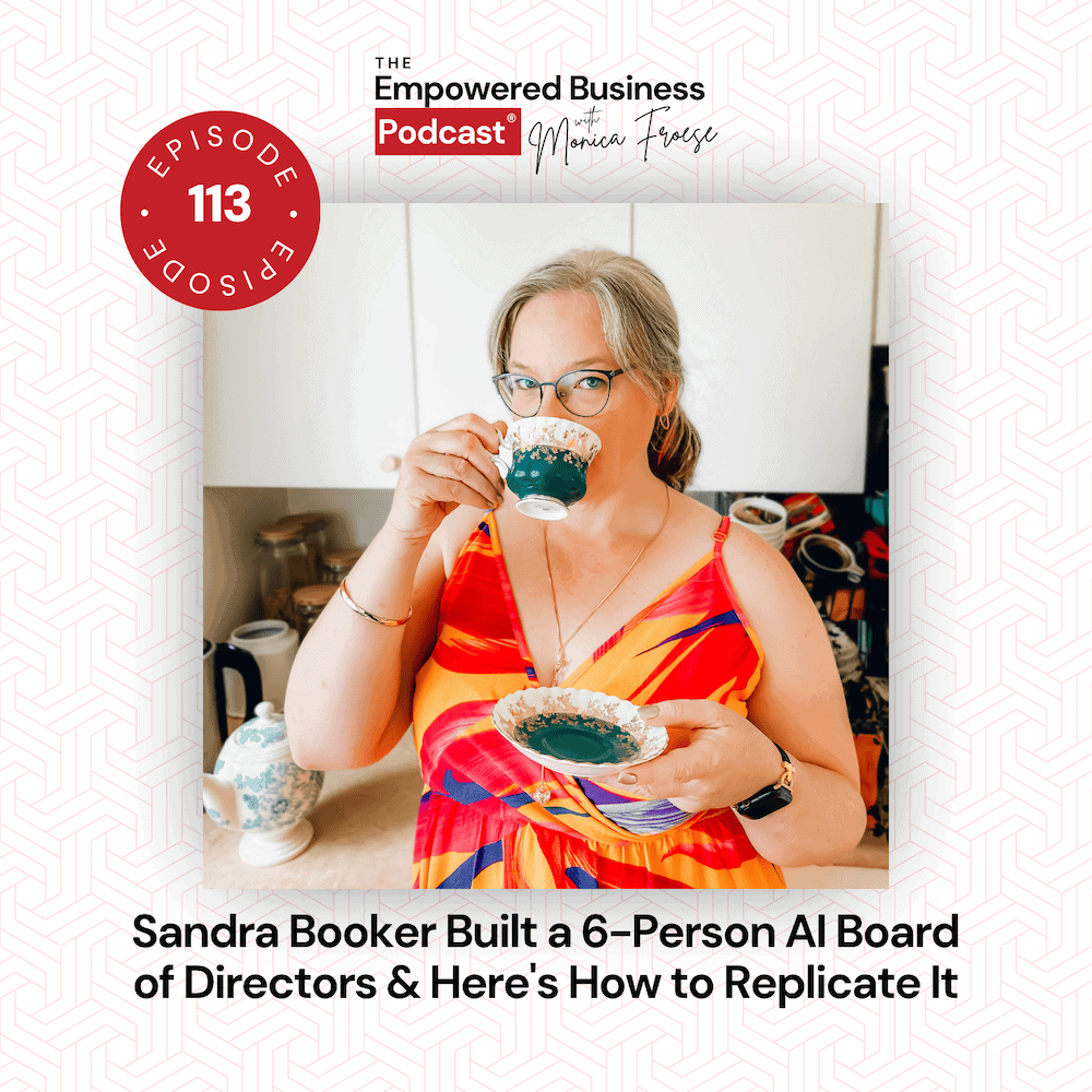 Monica Froese hosting podcast with guest Sandra Booker about AI board replication.