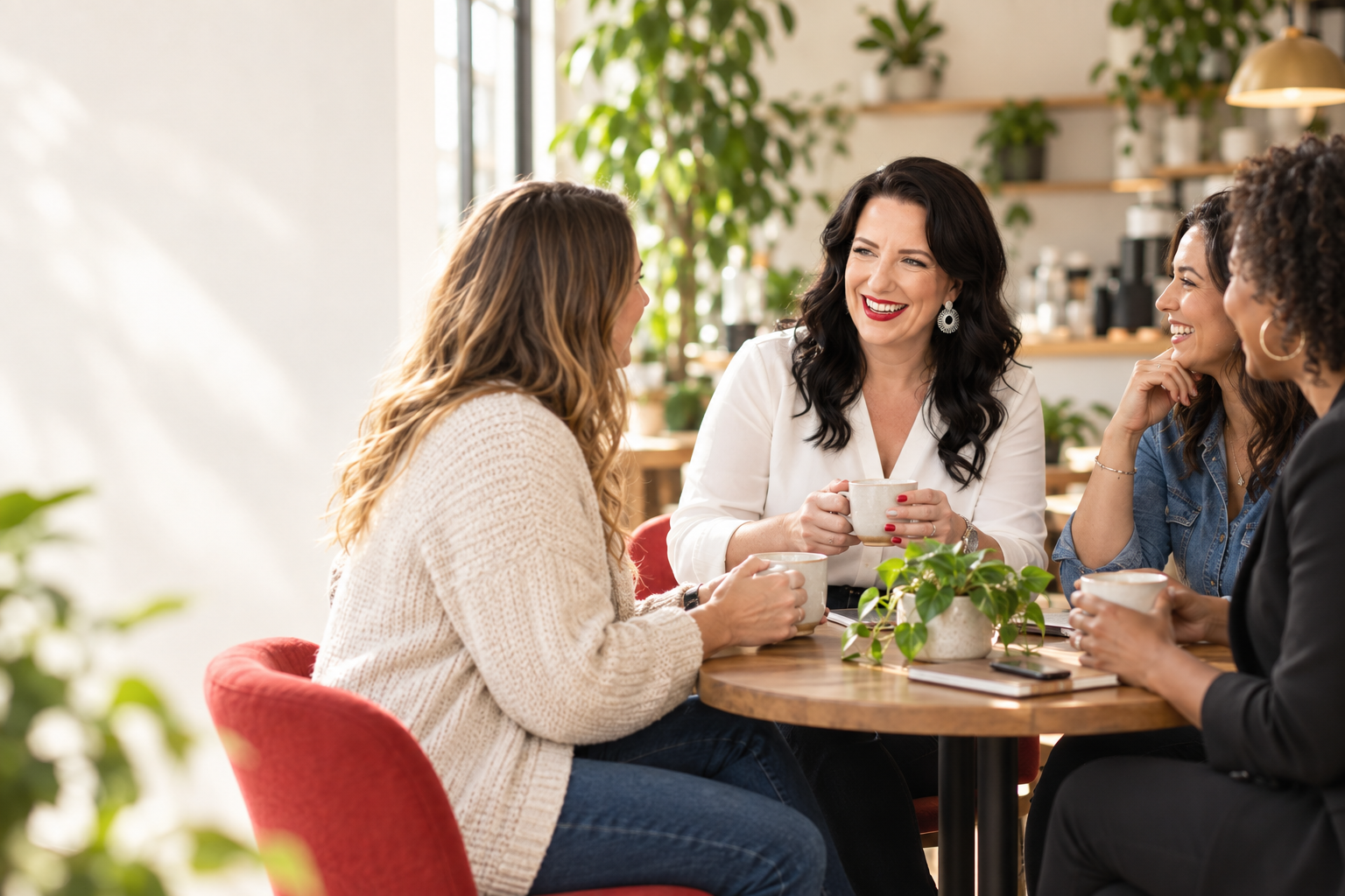 Monica Froese talking with a group of women business owners over coffee